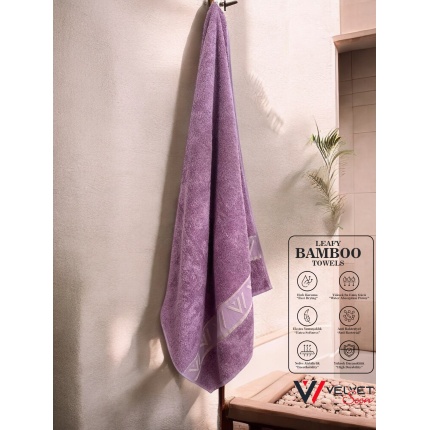 %100 Organik Bambu Banyo Havlusu – Yumuşak, Antibakteriyel, Hızla Kuruyan ve Çevre Dostu Lila V-Desen